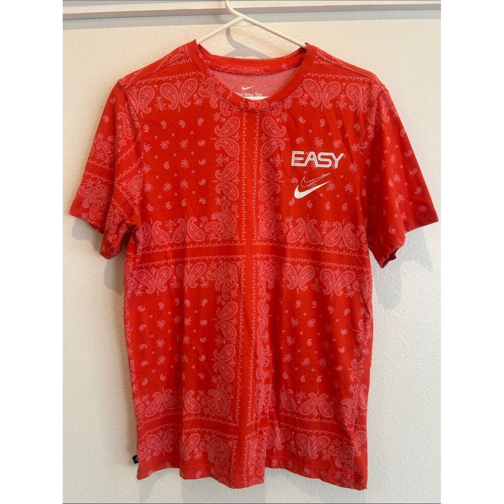 The Nike Tee Red Bandana-Print EASY Logo Kevin Durant Dri-Fit Size M
